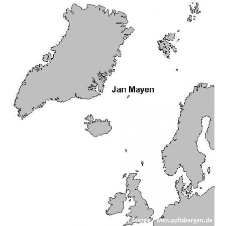 Jan Mayen book: map, position of Jan Mayen in the north Atlantic