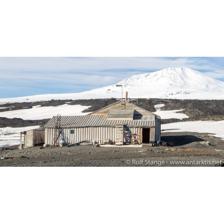 Sett med postkort for Antarktis. Scott sin hytte (Terra Nova ekspedisjon) på Kapp Evans og Mount Erebus i Rosshavet.